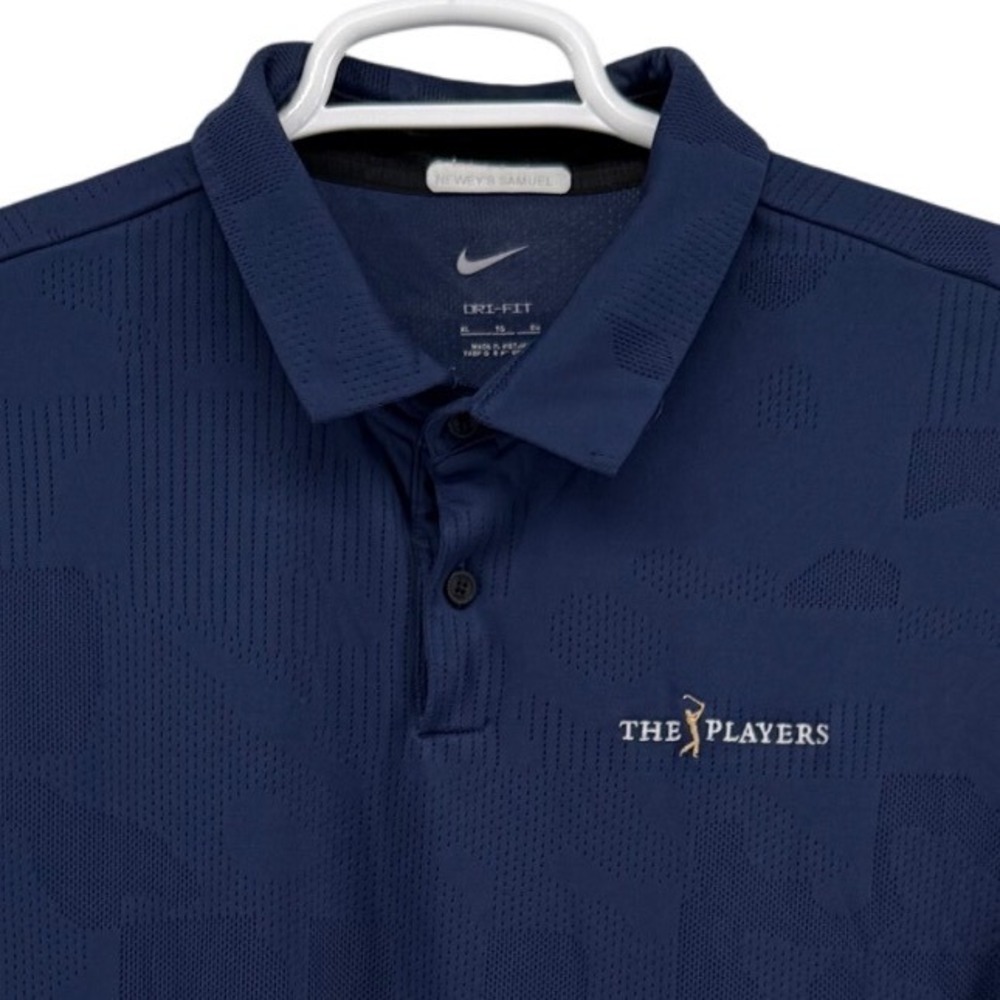Nike Dri-FIT The Players Championship Golf Polo Shirt Mens XL Navy Blue Jacquard